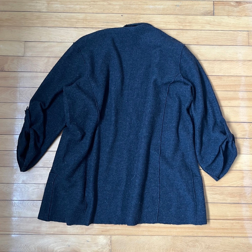 Eileen Fisher Charcoal Grey 100% Merino Wool Open Front Cardigan Sweater Small - Picture 2 of 8